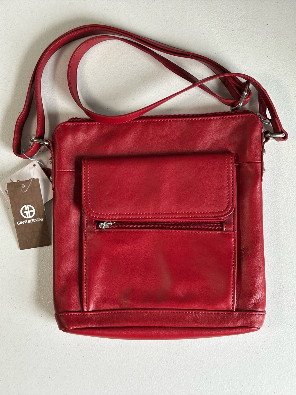 Giani Bernini Red Leather Messenger Crossbody Bag